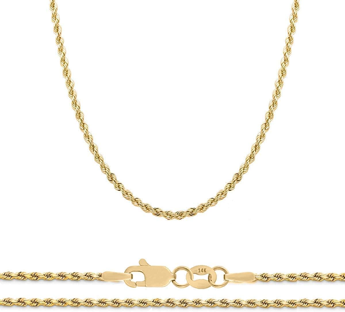 14K Gold Solid 2mm Diamond Cut Rope Chain Necklace, 16" - 30"