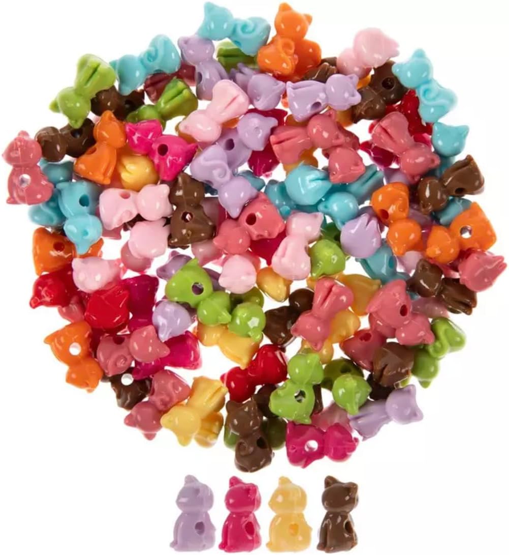 Nikki's Knick Knacks Bright Colorful Novelty Cat Beads - Pony Beads DIY Craft Bracelets Necklaces - 60 Grams