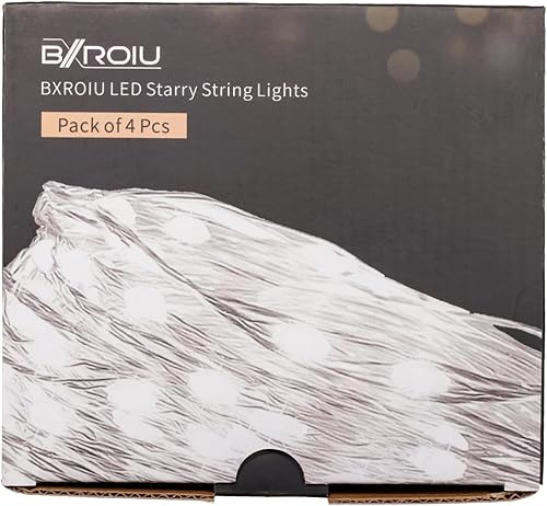 Miniatura 9 de 4 luces de hadas que funcionan con pilas, cadenas de alambre plateado, 8 modos de 16.4 ft, 50 luces LED, temporizador con control remoto para