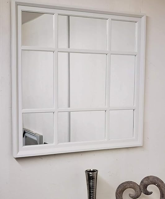 Homely 61x61cm Square Shape Window Style Designer Wall Mirror Beautiful Decoration Art Piece Gift (White)