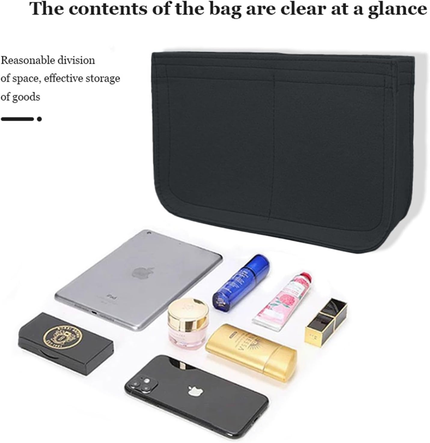 Lckaey Felt Organizer-for Hermes Evelyne III tpm pm gm Bag Insert Mini 16 29 33 Bag Purse Organizer Y003 black-M - Image 3