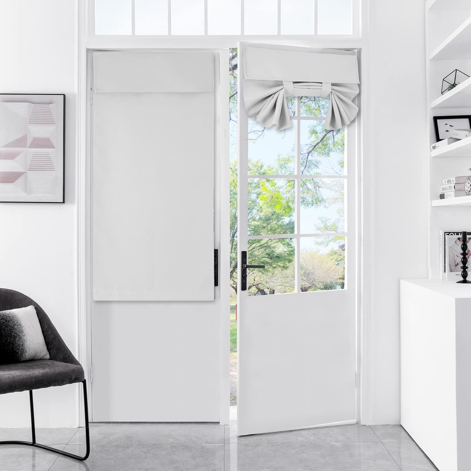 Meider Door Curtains for Door Window, French Door Curtains for Privacy, Easy Installed Tricia Door Panels,Front Door Sidelight Curtain Tie up Shade, Washable Curtain 1 Panel (White, 25 * 40(Inch))