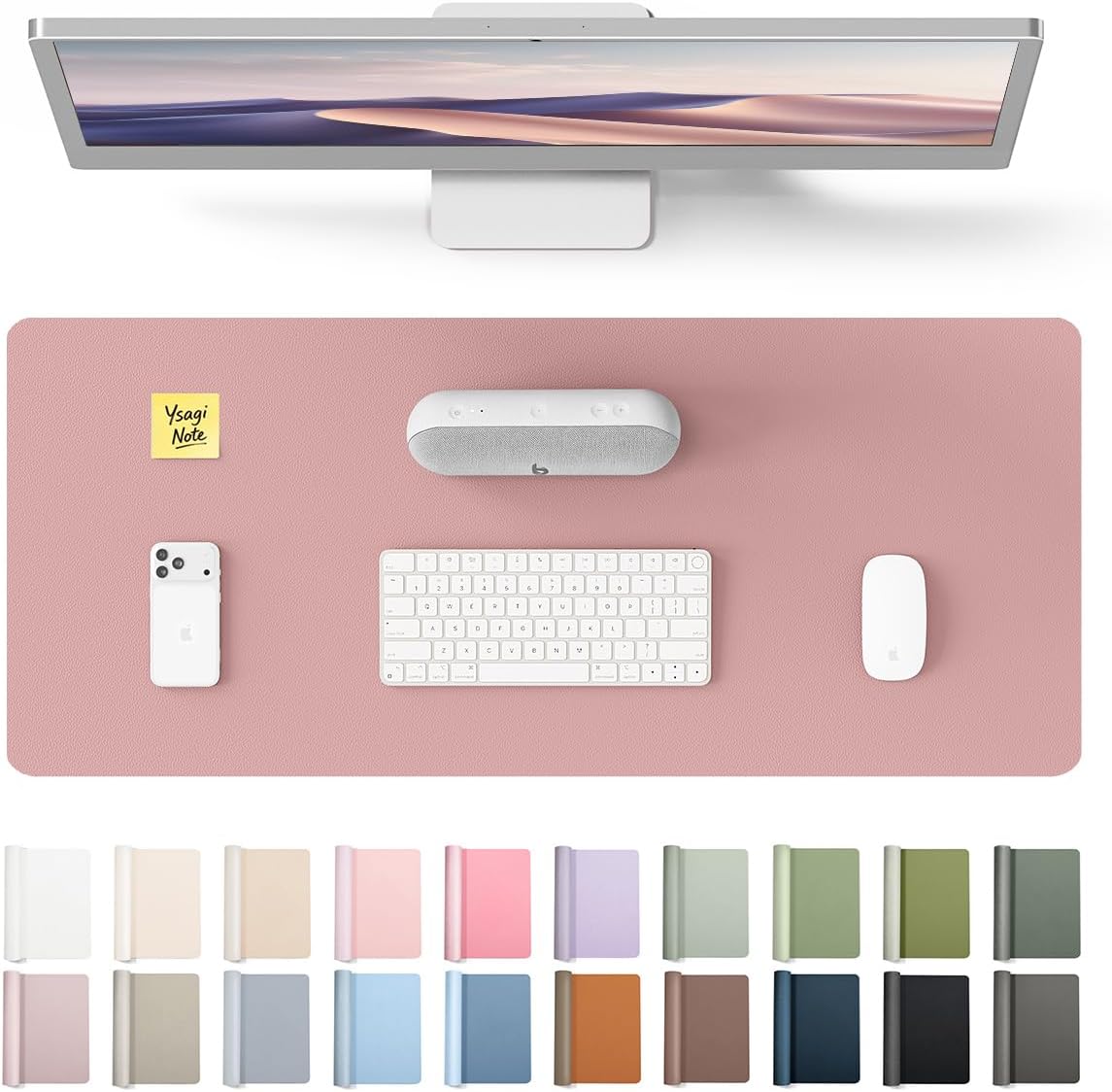 YSAGi Leather Desk Pad Protector, Office Desk Mat, Large Mouse Pad, Non-Slip PU Leather Desk Blotter, Laptop Desk Pad, Waterproof Desk Writing Pad for Office and Home (23.6" x 13.8", Pale Mauve)