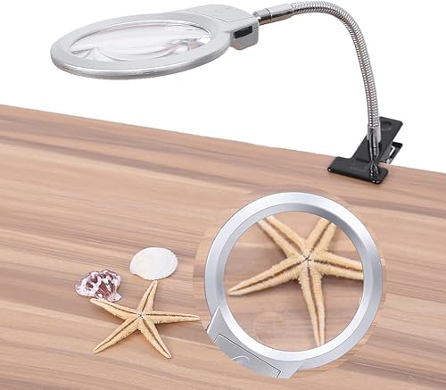 Lupa de escritorio, gran lente de mesa, manos libres, iluminada, plegable, con luz LED ajustable, abrazadera de luz para el trabajo, lectura,
