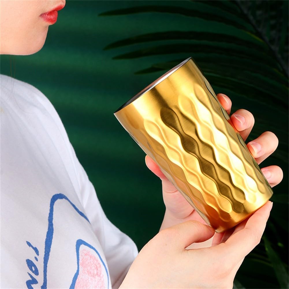 6 Stück Edelstahl Doppelwandige Becher 330Ml, Stapelbare Isolier Tassen Für Camping Und Outdoor, Spülmaschinenfest, Silber(Gold)