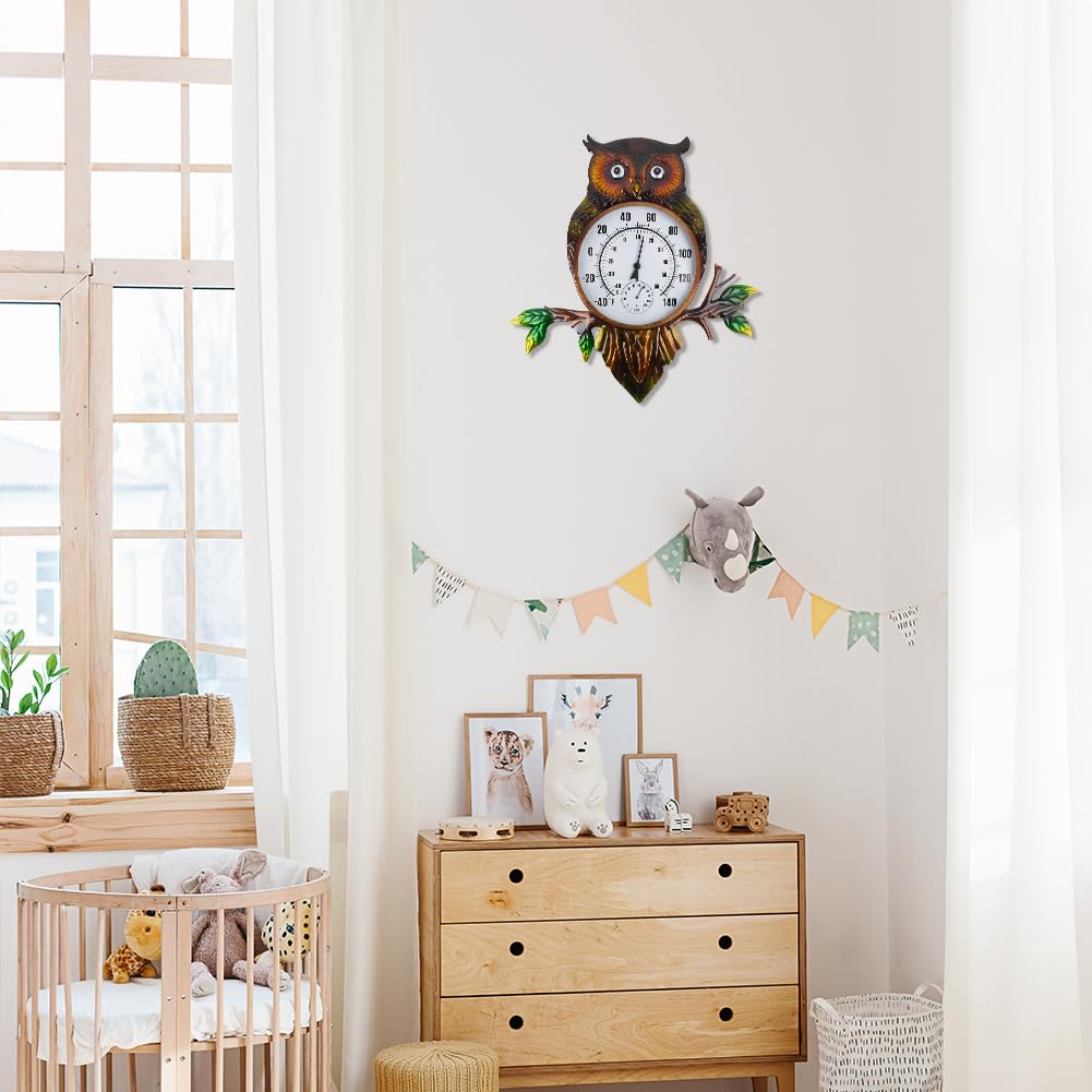Owl Outdoor Thermometer, 22" Metal Indoor Wall Thermometer, Large Outside Thermometer with Large Number for Patio Home Room Decor