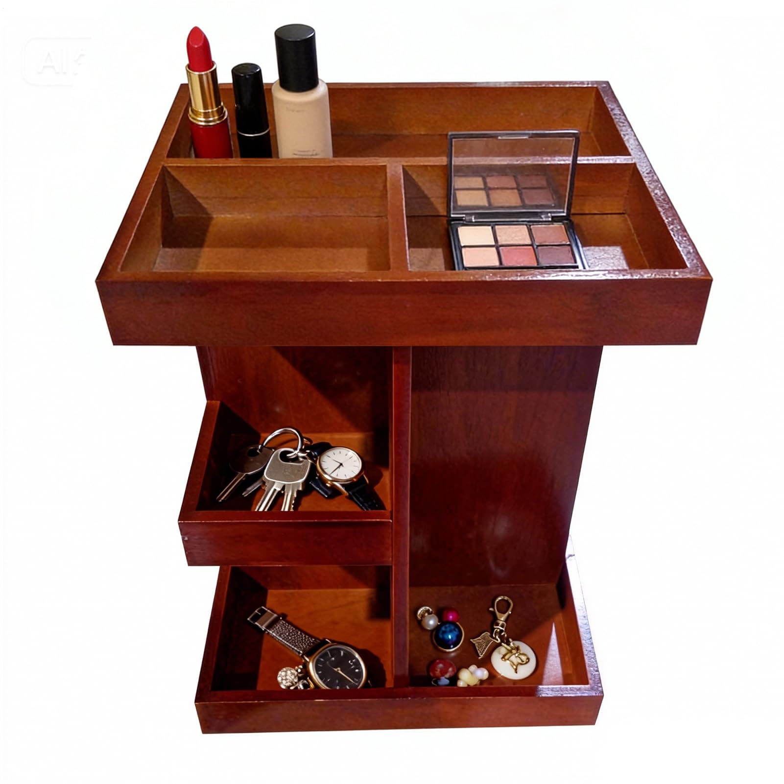 Organizer Trucco Girevole Espositore In Legno Stile Rustico | Organizer Trucco Girevole 360° Da Piano Organizzazione cosmetici, profumi e cura della pelle per bagno, camera e toeletta