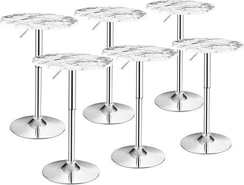 Miniatura 15 de Giantex Mesa redonda de pub ajustable en altura ajustable, mesa de cóctel giratoria de 360° con patas plateadas y base para mesa de bar en casa (4,
