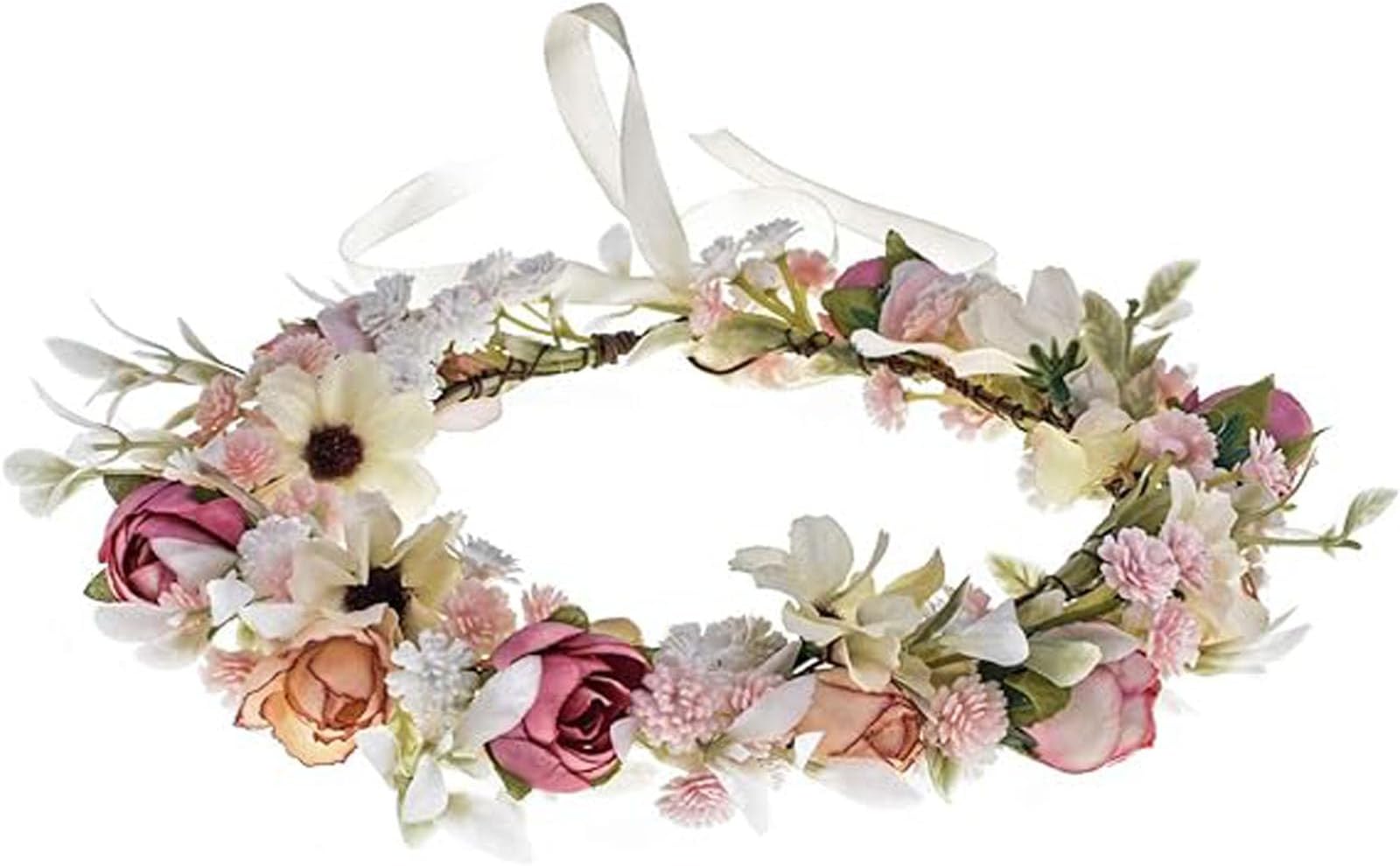 Tazweeq Floral Camellia Crown, Flower Headband, Rose Headpiece, Wedding Bridal Flower, Girl Halo, Party Festival Props,Pink