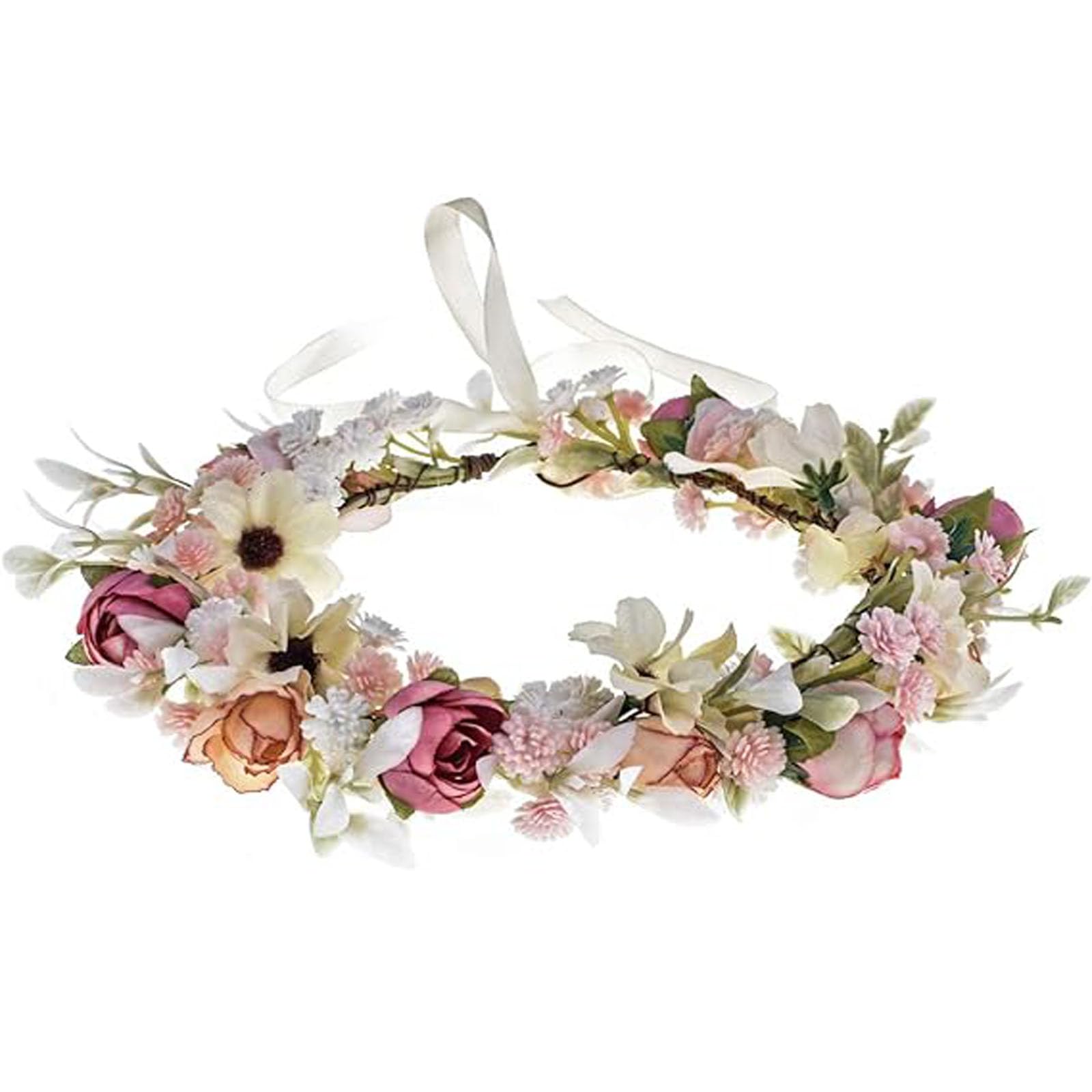 Tazweeq Floral Camellia Crown, Flower Headband, Rose Headpiece, Wedding Bridal Flower, Girl Halo, Party Festival Props,Pink