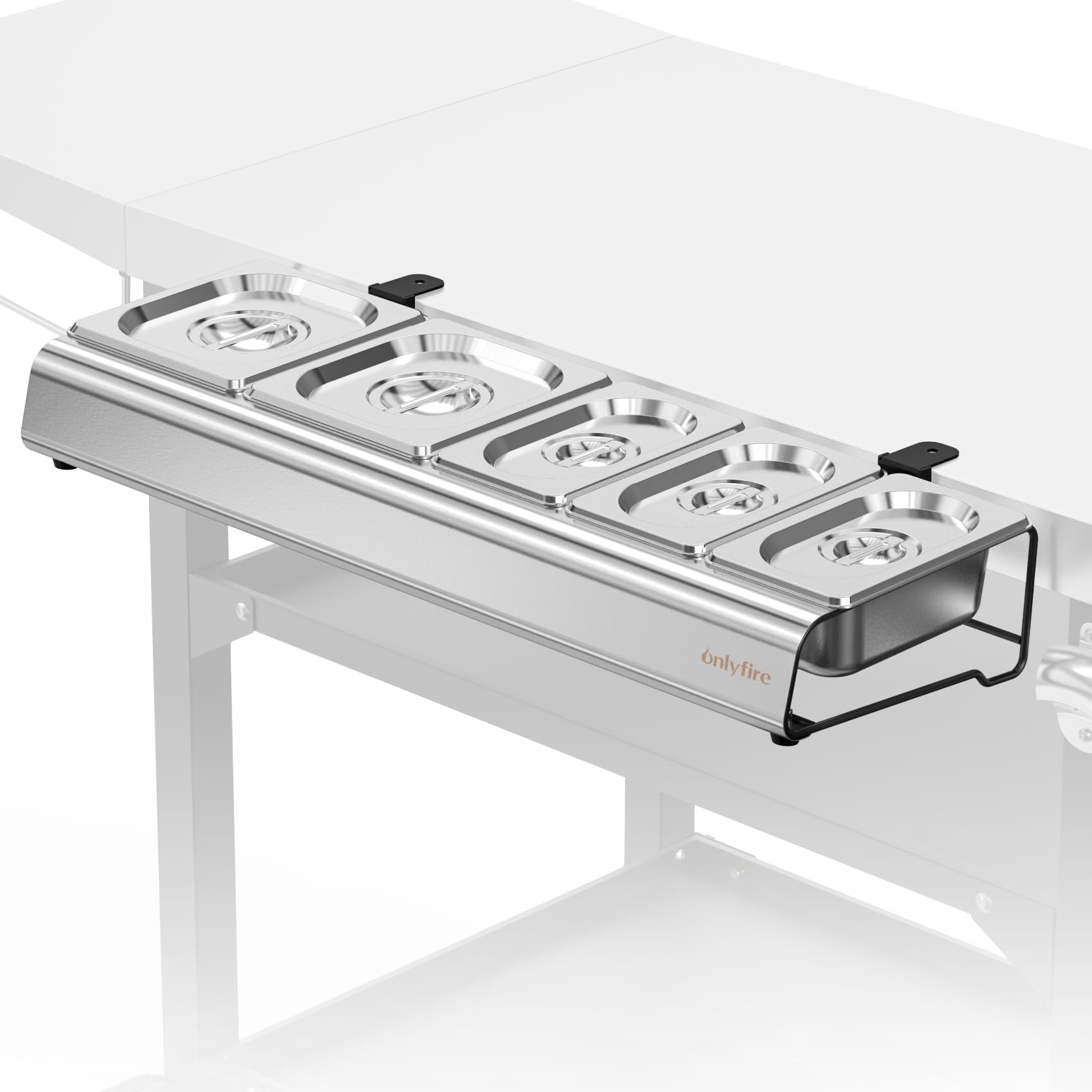 onlyfire Portacondimenti Aggiornata in Acciaio Inossidabile con Coperchio e Morsetti a C per Carrello e Tavolino per Barbecue, Porta Ingredienti Pizza per Preparare Ingredienti, Contenitori per Cibi
