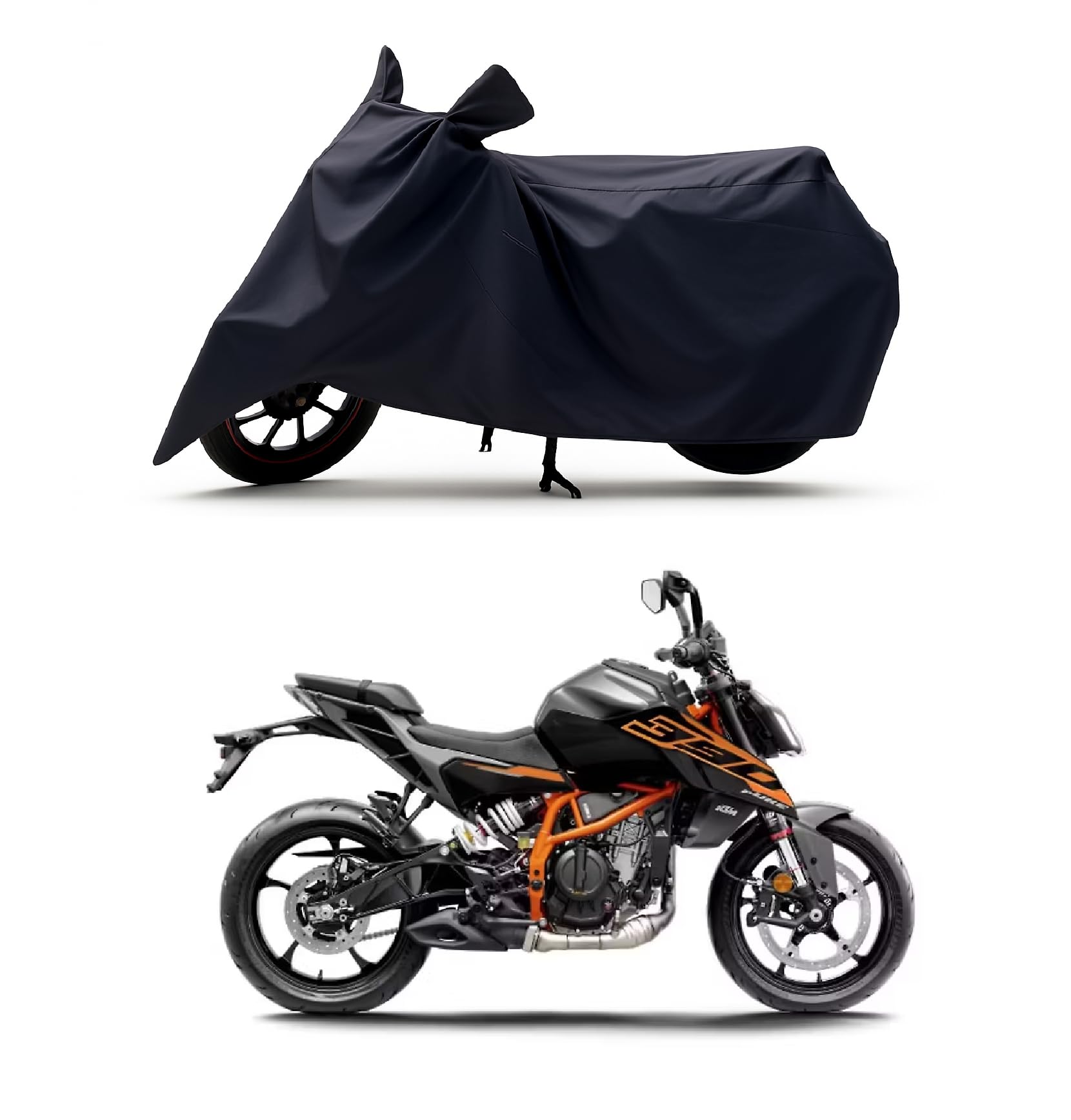 RS ENGLAND - All Season Protection Bike Cover for KTM 390 Duke GEN 3 Bike Cover with Water-Resistant and Dust Proof Premium 190T Fabric_Entire Black-image-24