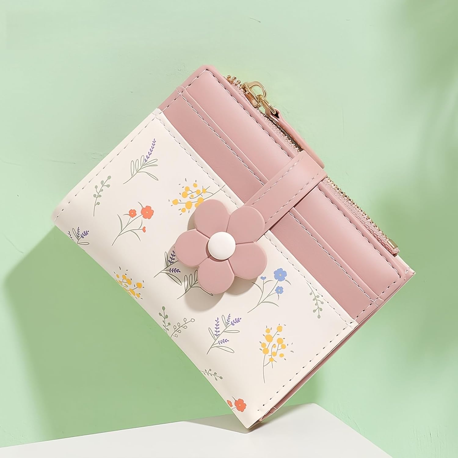 Small Wallet Women RFID Vegan Leather Bifold Compact Card Holder Wallet for Women with Zipper Coin Pocket ID Window - Image 2