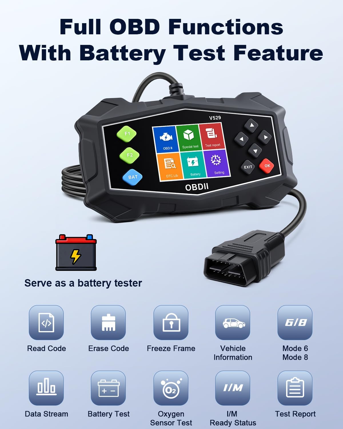 OBD2 Scanner Diagnostic Tool, ZEXMTE Professional OBD2 Scanner with Data Stream, Mode 6, Mode 8 & I/M Readiness, Enhanced Code Reader for Cars and Trucks, 2.8'' Color Screen, Suitable for 12V Vehicles