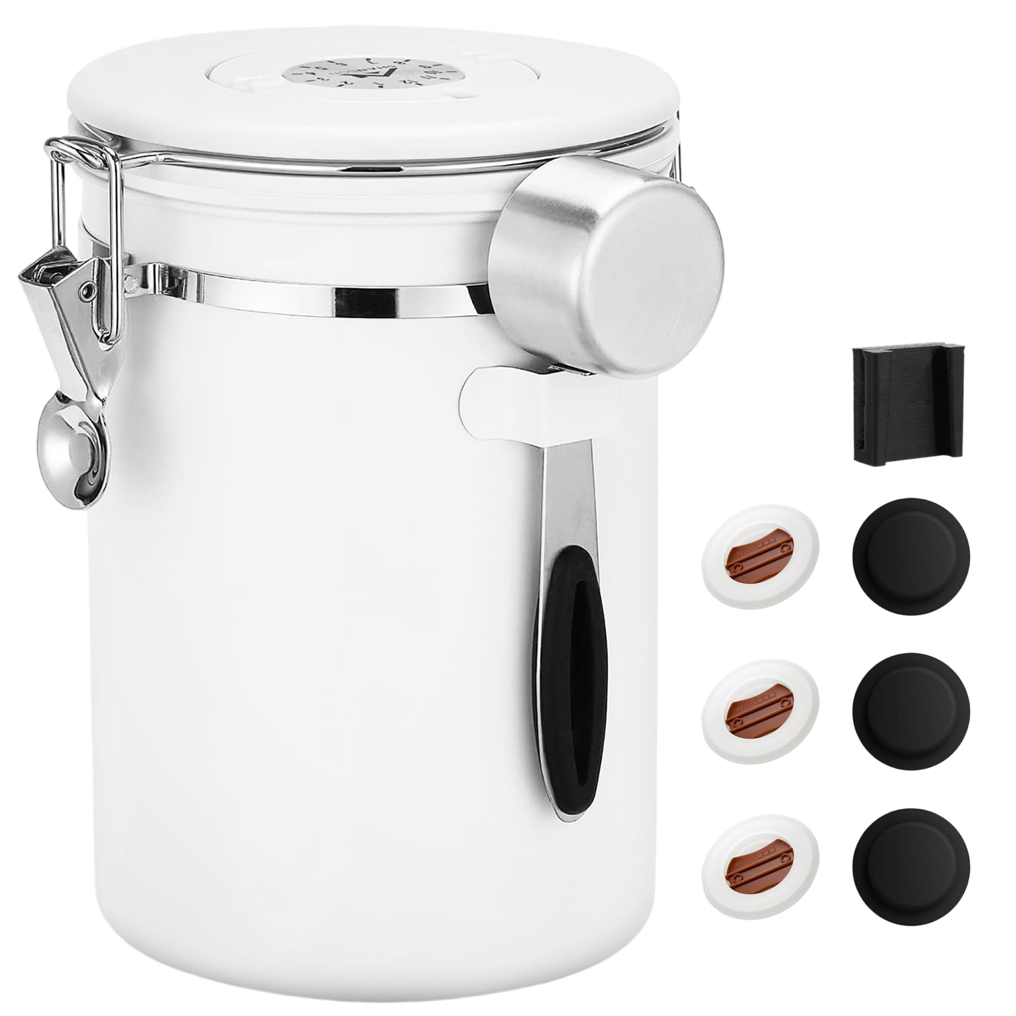 Boîte à Café Hermétique En Inox 1,8 L - Avec Vanne De Dégazage, Suividate, Cuillère Doseuse, Pour Café, Thé, Céréales