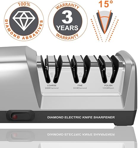 Miniatura 4 de Electric Knife Sharpener 3 Stage - 100% Diamond Abrasives with 15Precision Angle Guide, for Sharpening and Polishing Kitchen Knives and Ceramic
