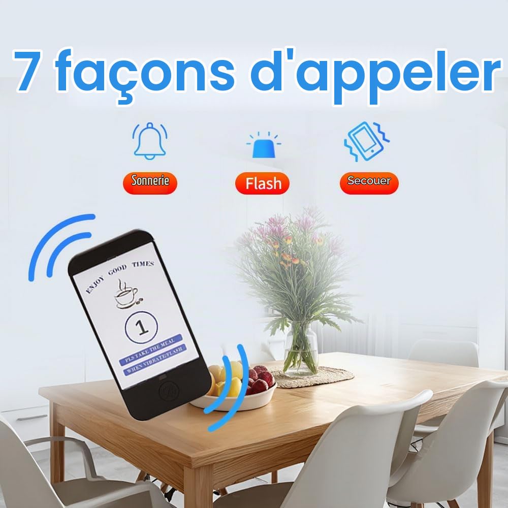 KZH Restaurant Bipeur Vibreur, 16 Bipper, 500 Meters Système d’Appel sans Fil, Prêt a l'emploi sans Appairage, Signal Peut Traverser Les Murs, pour Hôtel Bar Café Clinique, Facile à Utiliser