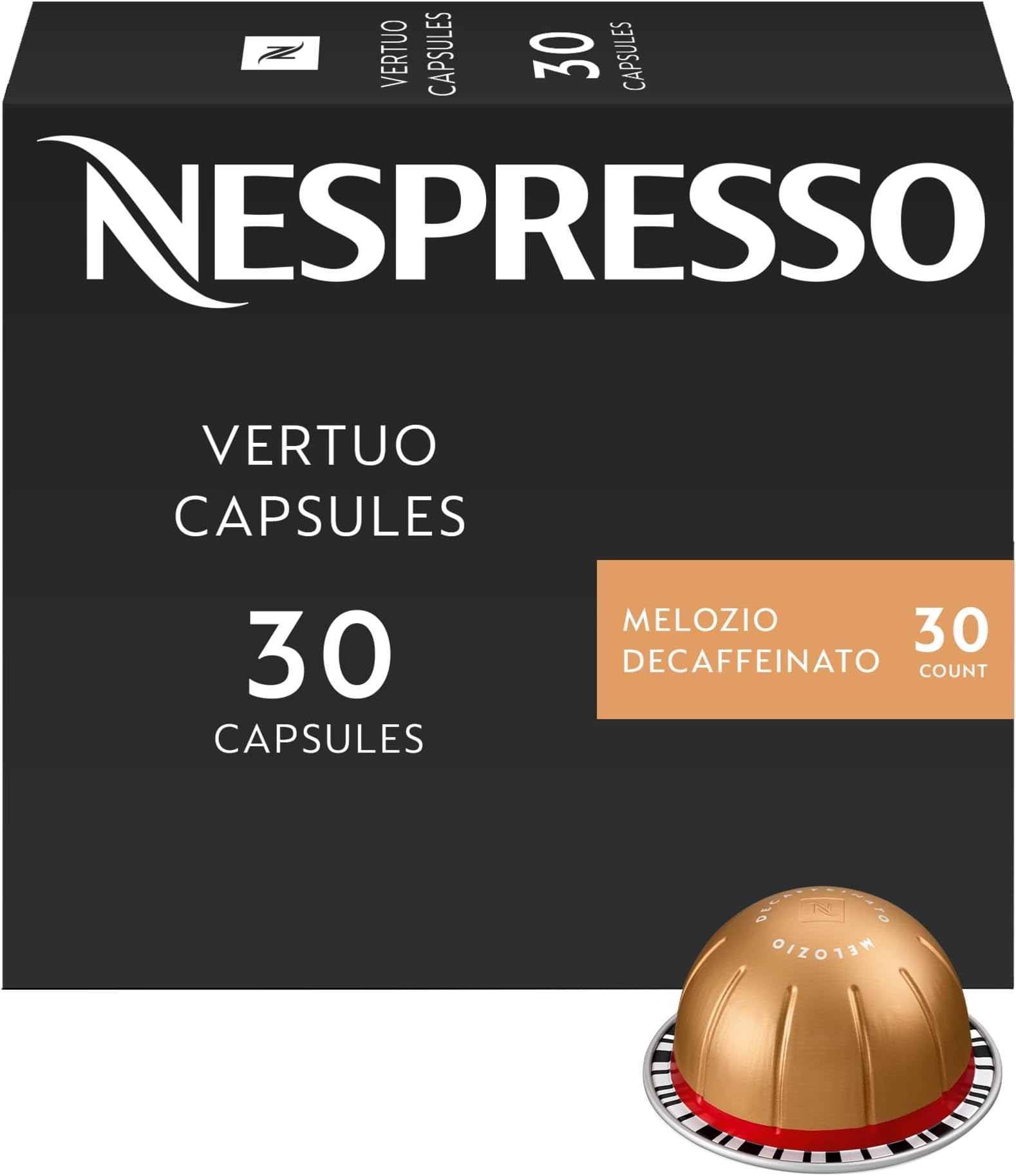 Nespresso Capsules Vertuo, Melozio Decaffeinato, Medium Roast Espresso, 30-Count Coffee Pods, Brews 7.8 oz.