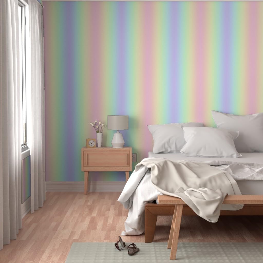 Spoonflower Removable Wallpaper 6ft x 2ft - Rainbow Pastel Fairy Mermaid Unicorn Pink Yellow Ombre Custom Pre-Pasted Wallpaper