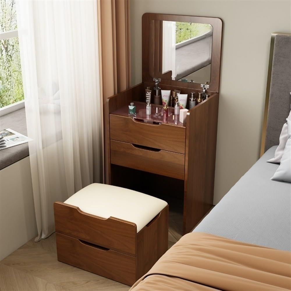 asdchZen Foldable Makeup Vanity Desk Set With Storage-Compact Brown Dressing Table For Small Spaces -Ideal For Home & Apartment Use