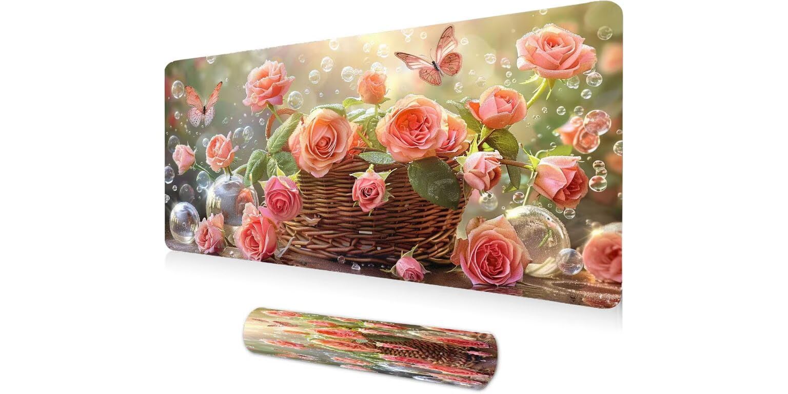 Tapis de souris XXL 1000x500mm imprimé fleurs pour le bureau - 8