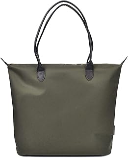 Premium Large Nylon Tote Water Resistant Top Zip Shoulder Bag Handbag, Army Green