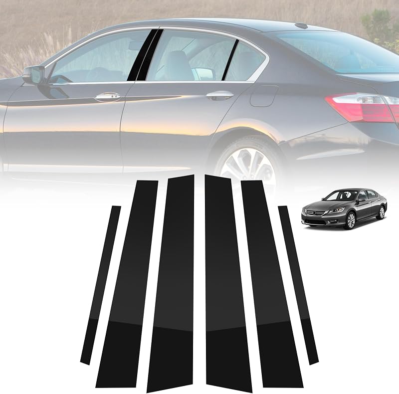 Molduras dos pilares das janelas das portas AMSPRAC para Honda Accord Sedan 2013–2017 – Preto brilhante, 6 unidades