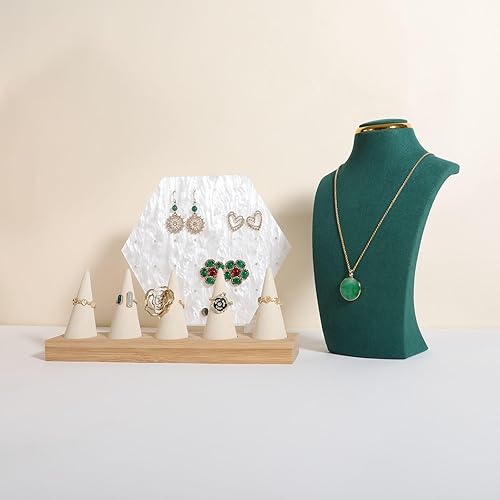 Miniatura 6 de GemeShou Soporte de almacenamiento de collar verde para vender, organizador de soporte de collar de terciopelo, soportes de exhibición de busto de