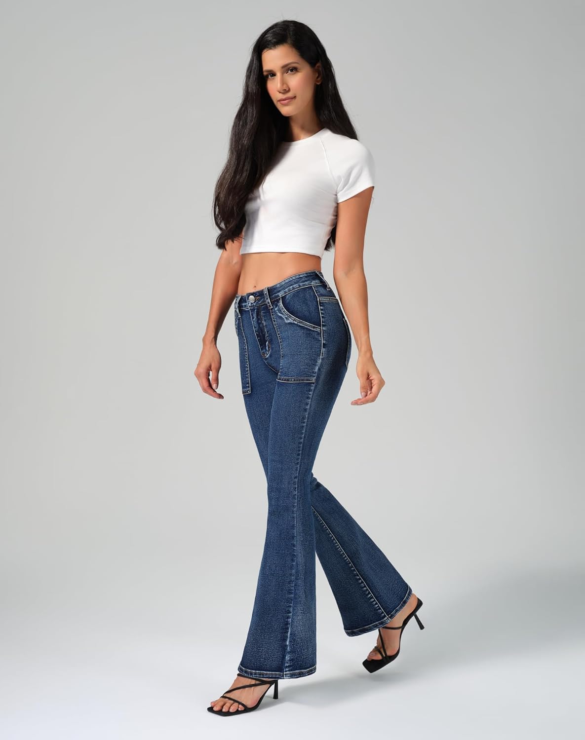 roswear Flare Jeans for Women Mid Rise Stretchy Skinny Curvy Denim Pants Blue Large image 8 of 8 B0FL5XMN4B