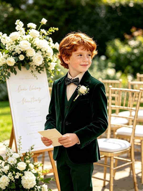 Retro Boys Velvet Suit Set 3 Piece Slim Fit