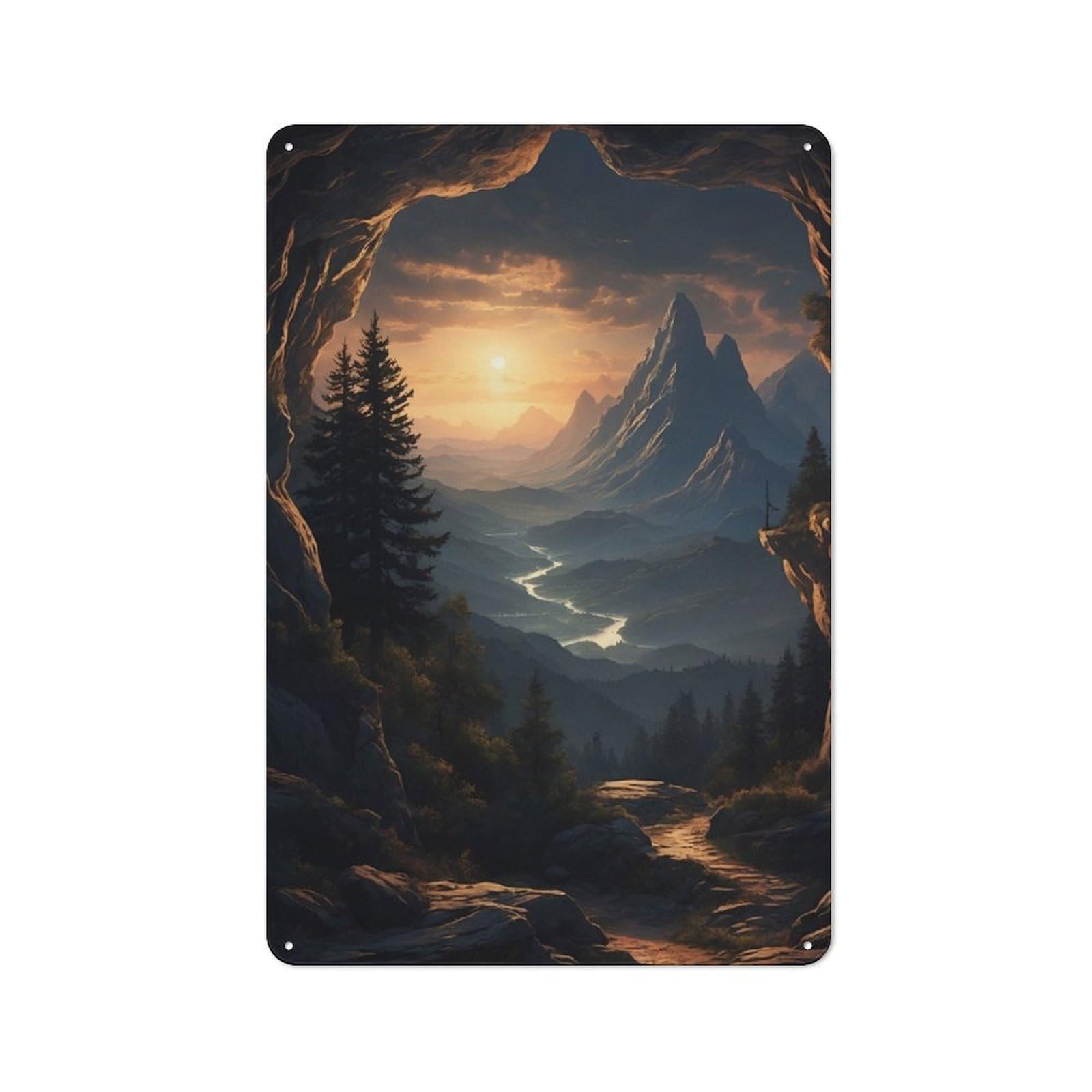 Junmoney Tranquil View From A Cave Tin Wall Plaque 30X20cm With For Guest Room Or Hallway, For Home Office, Studio And Craft Room Walls
