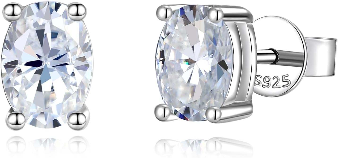 925 Sterling Silver Moissanite Stud Earrings for Men,Oval Cut 1-2CT Stud Earrings for Women Hypoallergenic Perfect Jewelry Gifts