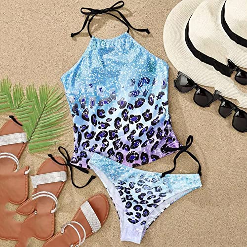 Women's Live Simple Coconut Tree Halter Tankini Set Adjustable Straps Beach Swimsuit Bikini Set Women Two Piece Swimsuits (Light Blue #2, Xxl) #TOP3
