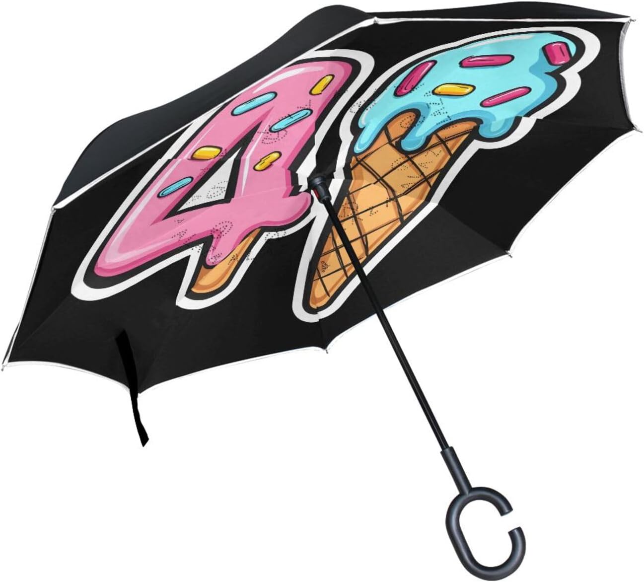 Ice Cream Cone 41 Inverted Umbrellas for Rain Windproof Reverse Upside Down Golf Umbrella with C-shape Handle for Men Women