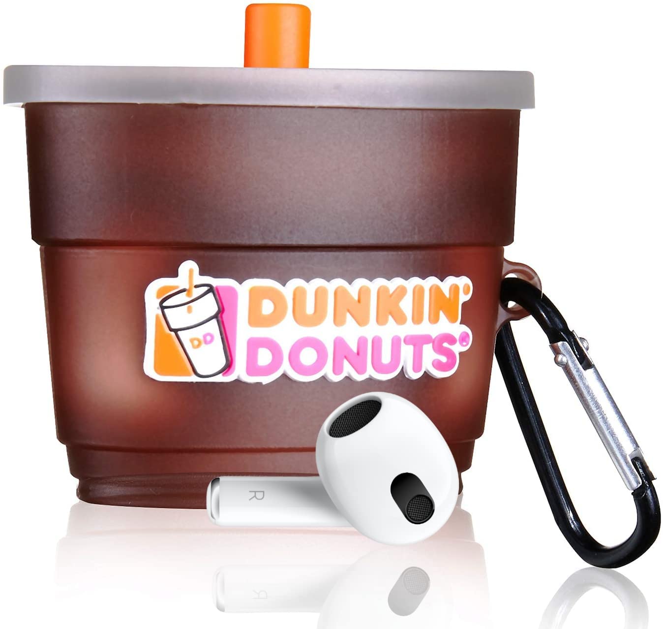 Meyaar Cute Silicone Case Compatible with Airpods 3rd Generation Case (2021), Two Part Design with Carabiner Hook, for Apple AirPods (3rd Generation) Case (Dun_kin Donuts Cup)