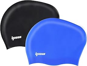 ipow 2Pcs Bonnet de Bain Femme Extensible/Bonnet Piscine Femme Cheveux Long/Bonnet de Douche en Silicone Etanche pour Femmes/Hommes/Adultes Unisexe pour Piscine Aquagym Plongée Nageurs