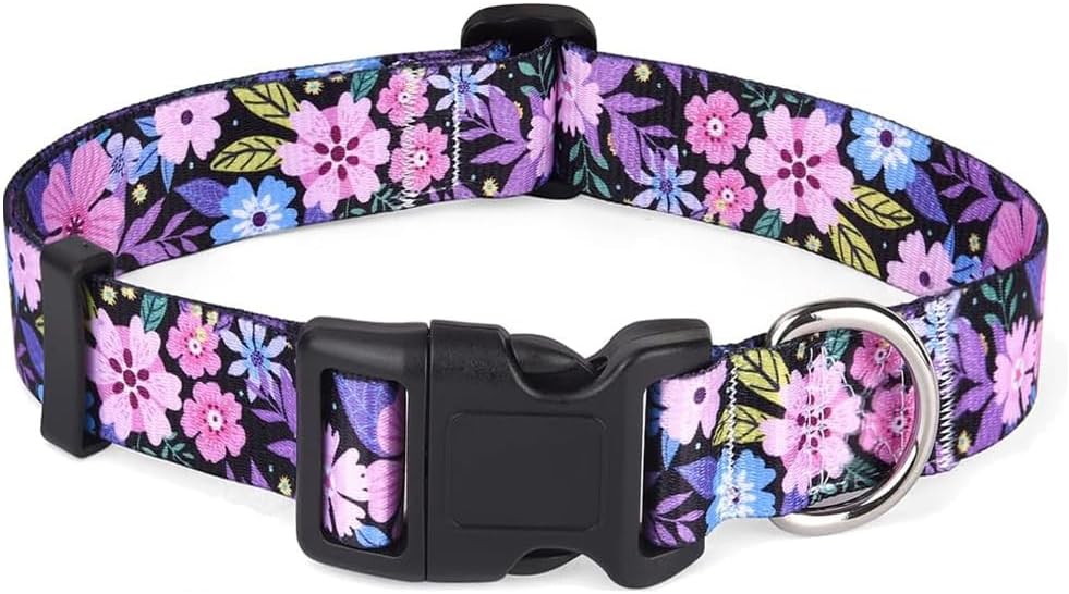 Adjustable Soft Dog Collar Purple Cute Patterns Dog Collar for Small