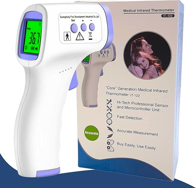PHOTON Infrared Thermometer, Contactless Forehead Fever Thermometer, Digital Thermometer for Baby, Children & Adults, 1 Sec Reading, Fever Alarm with 3 Color LCD Display