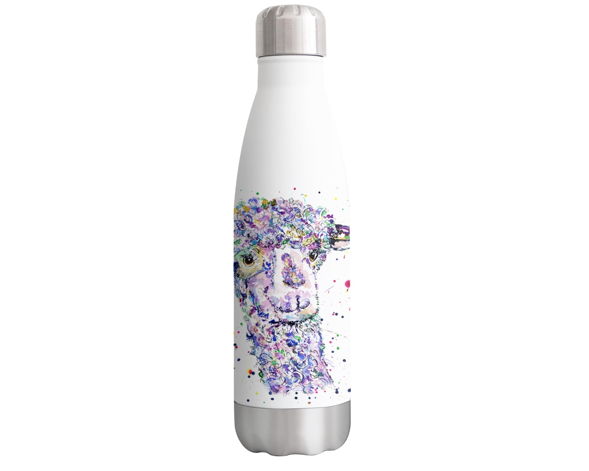 Vixar White With Print Llama Alpaca Farm Animals Watercolour Bottle Double Wall Insulated Stainless Steel Sport Drinks 500Ml