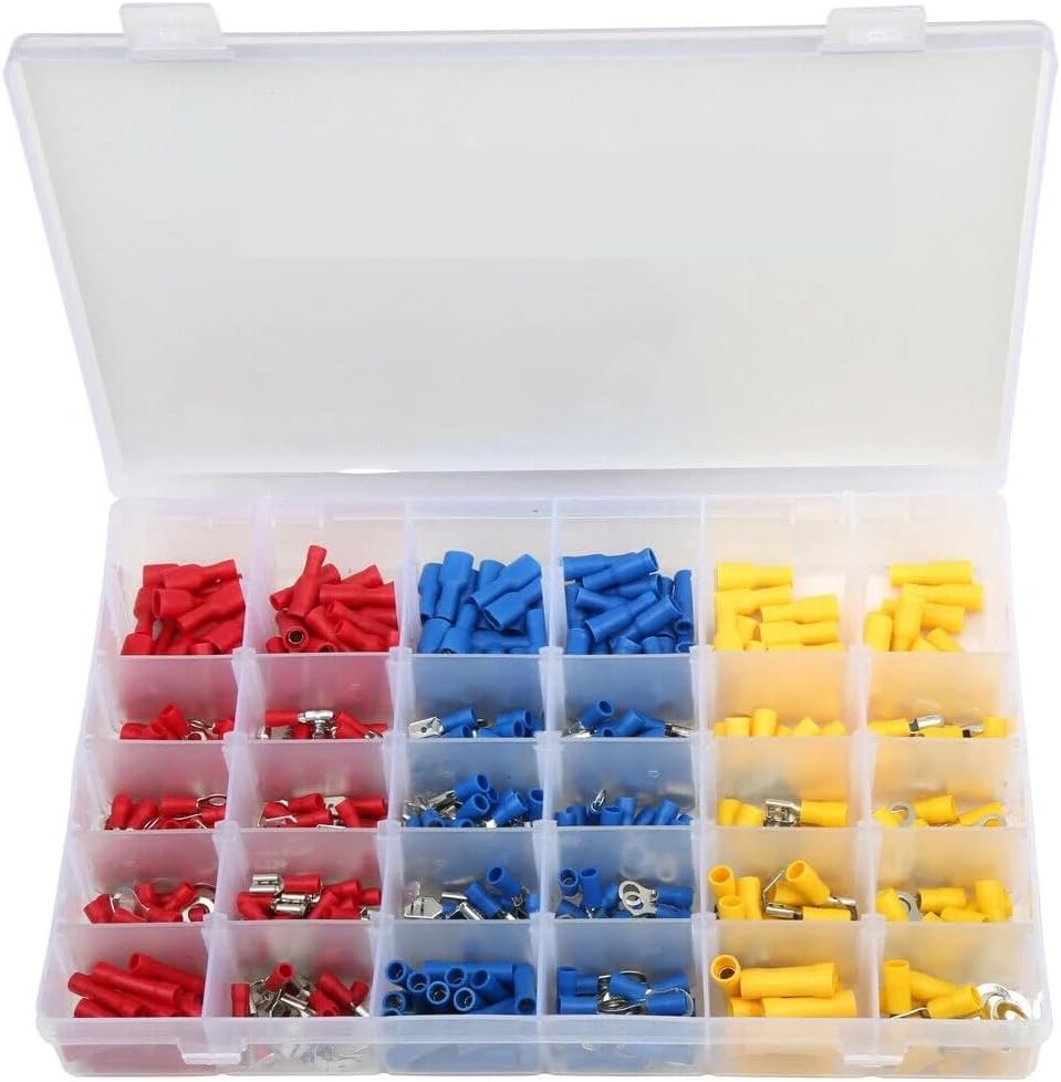 500pcs Boxed Copper Cold-pressed insulated terminal Cable Wire Connector Electrical Crimp Terminal Spade Butt Ring Fork Sets VUQLDHAYZ