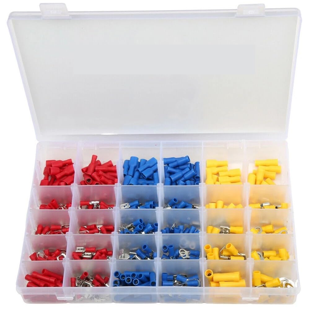 TSIOHKBS 500pcs Boxed Copper Cold-Pressed Insulated Terminal Cable Wire Connector Electrical Crimp Terminal Spade Butt Ring Fork Sets