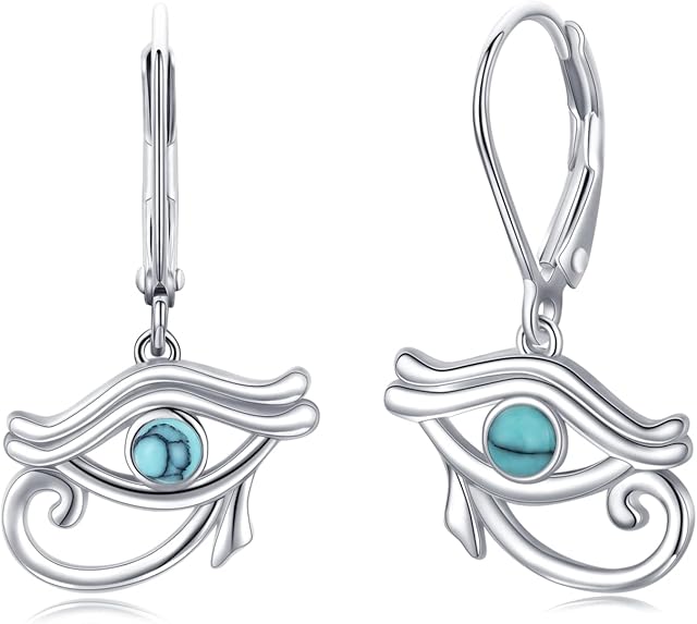 Eye of Horus Earrings 925 Sterling Silver Turquoise Eye of Horus Dangle Drop Earrings Egyptian Jewellery Gifts for Women Girls