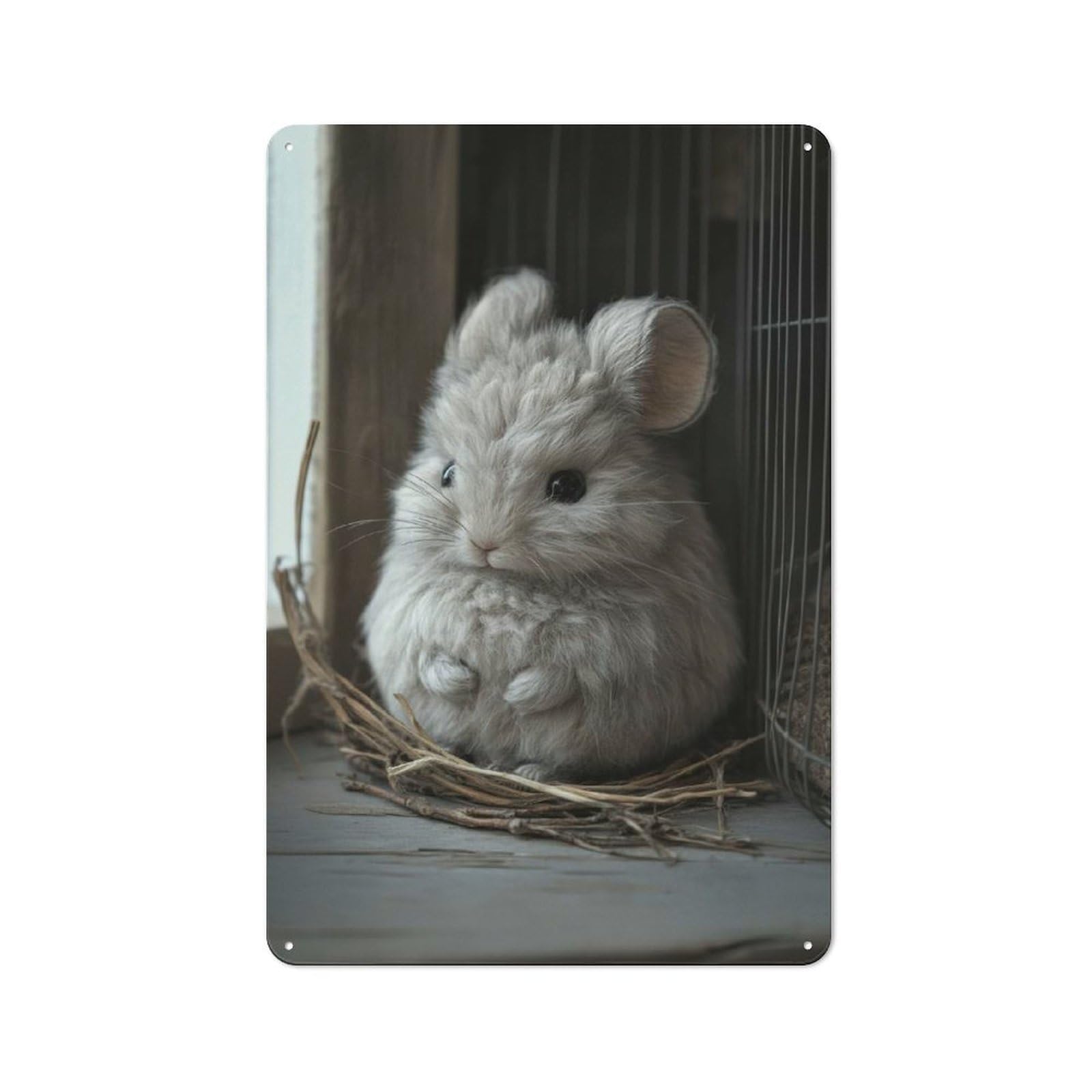 Cute Gray Chinchilla Portrait Vintage Tin Sign 30x20cm for Home Office Or Studio, for Metal Sign Collectors, for Living Room And Hallway Decor
