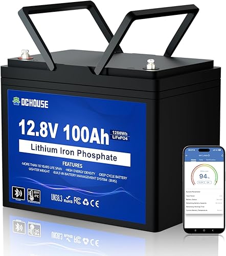 DC HOUSE 12V 100Ah LiFePO4 Trolling Motor Lithium Battery, Group 24, Bluetooth & Low Temp Cut-Off, Up to 15000 Cycles, 100A BMS, Perfect for