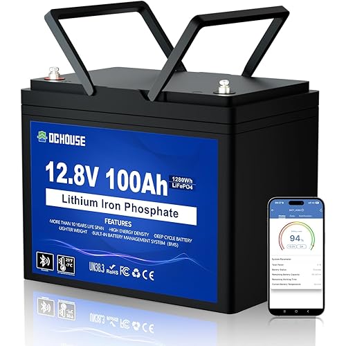DC HOUSE 12V 100Ah LiFePO4 Trolling Motor Lithium Battery, Group 24, Bluetooth & Low Temp Cut-Off, Up to 15000 Cycles, 100A BMS, Perfect for Trolling Motors, Marine, Boat, Solar