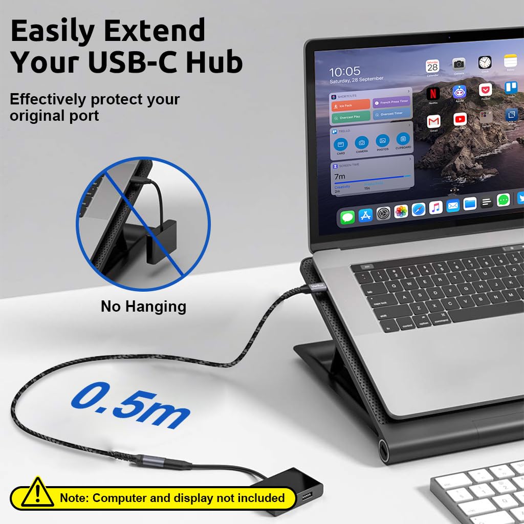 Verilux® USB C Extension Cable, 0.5m USB Type C Male to Female Cable Support PD 100W Fast Charging, 10Gbps Data Transfer USB Extension, 4K@60Hz HD Video Output Compatible for iPhone 17/16/15, MacBook — Amazon image 2