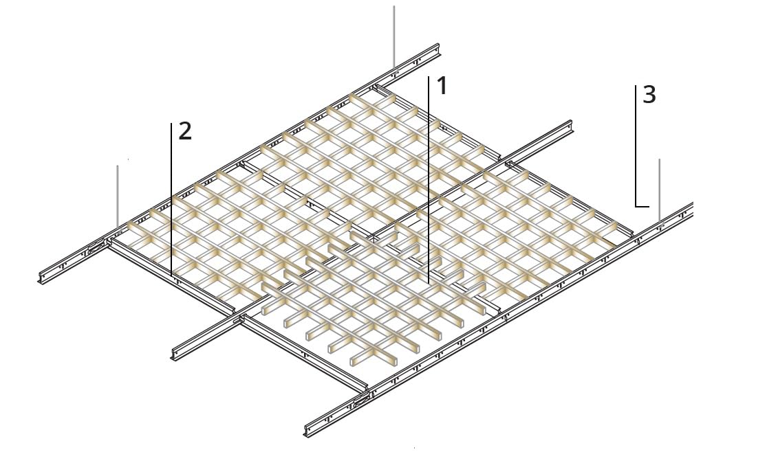 SM10W.100.F PANNELLI CONTROSOFFITTO GRIGLIATO 600x600x40 mm (7 Pz) 2,52 mq in alluminio Maglia 100x100 mm bianco spessore 0,5 mm, preverniciato Lay-on per struttura in vista ITP AKIFIX base 10 mm