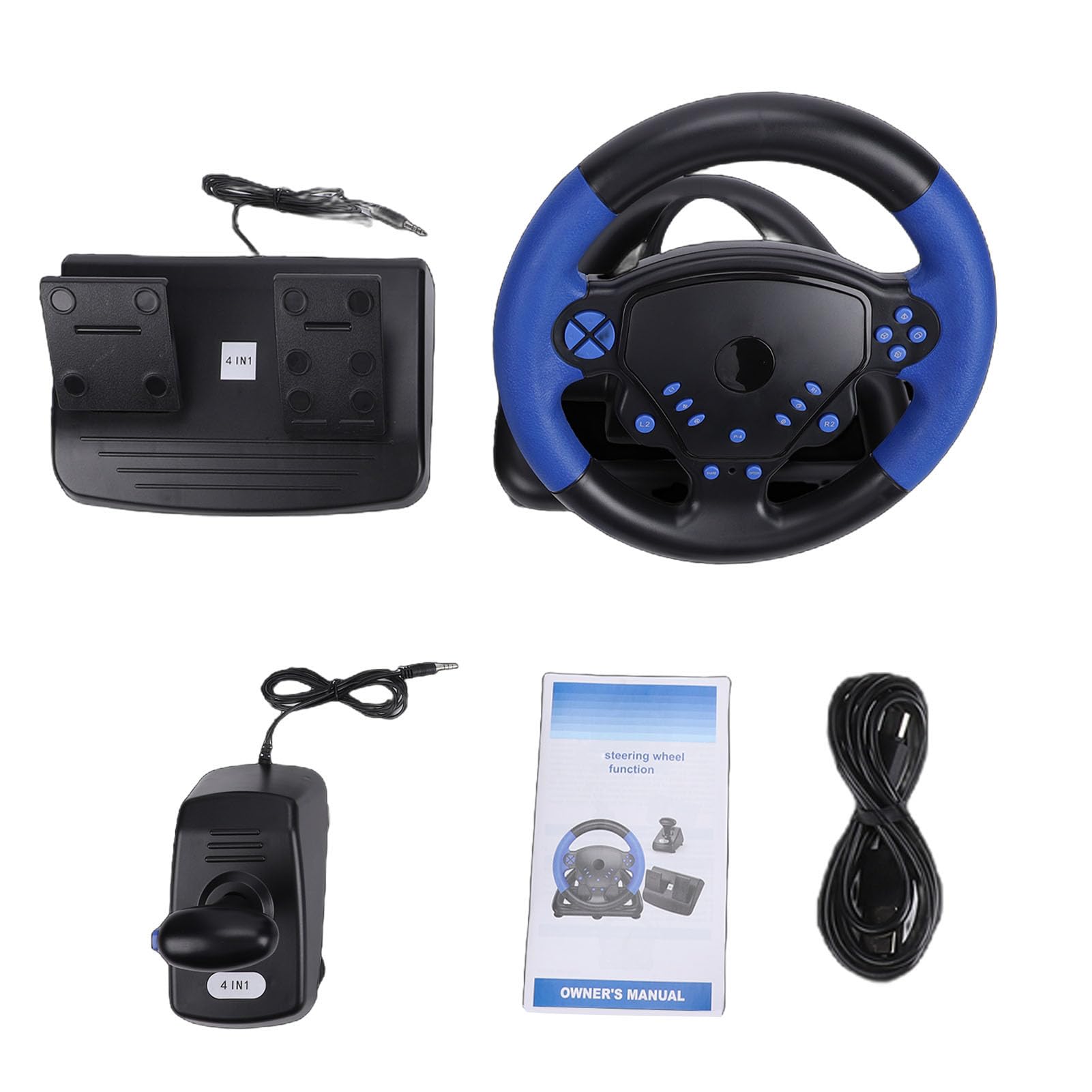 Bewinner Volante Gaming 4 en 1, Volante Force Feedback con Doble Motor, de 135°, Compatible con PC, IOS, Incluye Pedal y Joystick