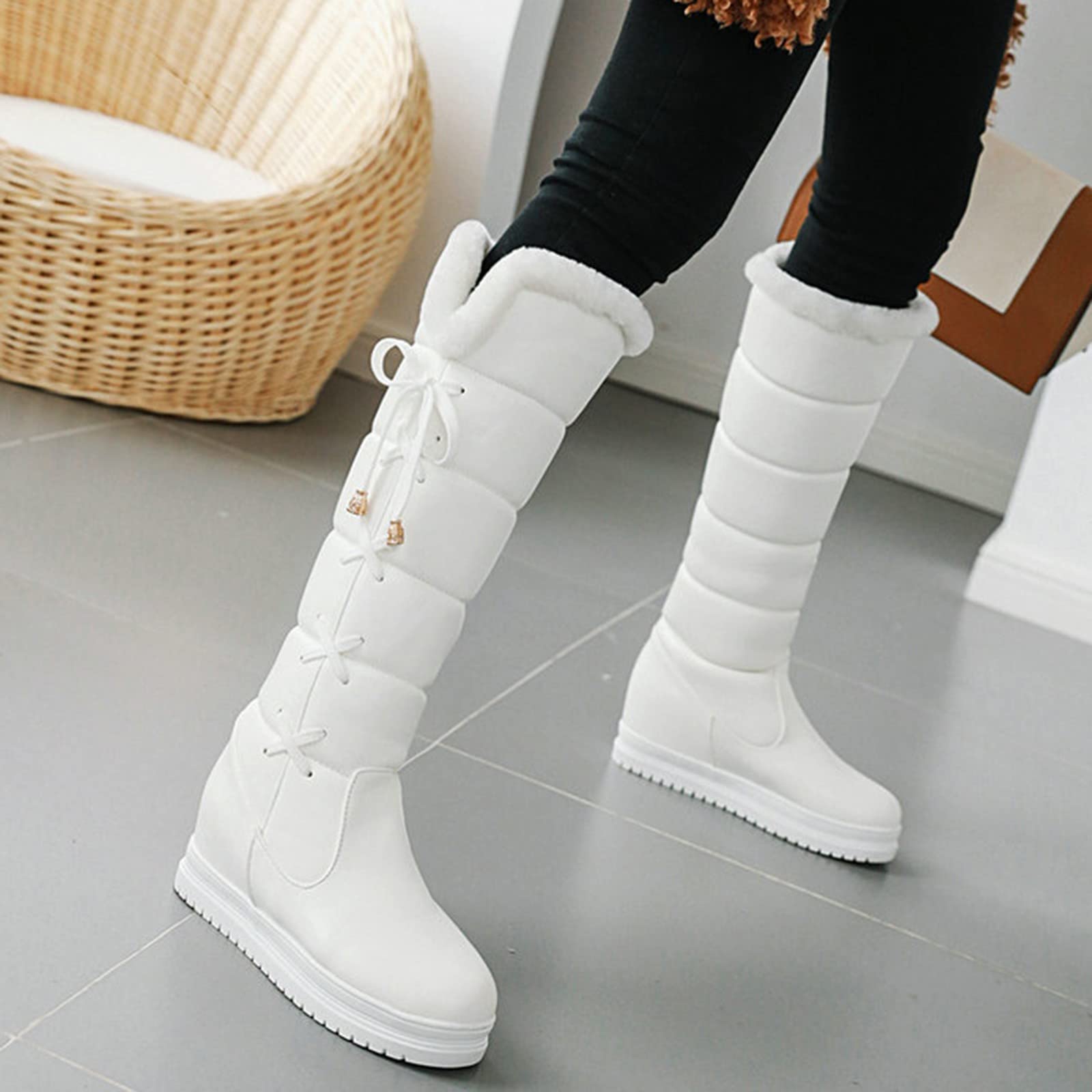 Stivali da donna con calda imbottitura, con suola in gomma antiscivolo, comodi, alla moda e versatili, bianco, 37 EU