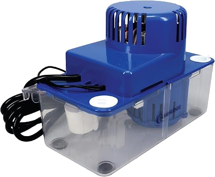 Cambridge Condensate Pump Standard 230V 1/8 HP 24 ft Lift 100 gal/h 0.58 gal Tank Overflow Safety Switch Clear Base HVAC Furnace Dehumidifier